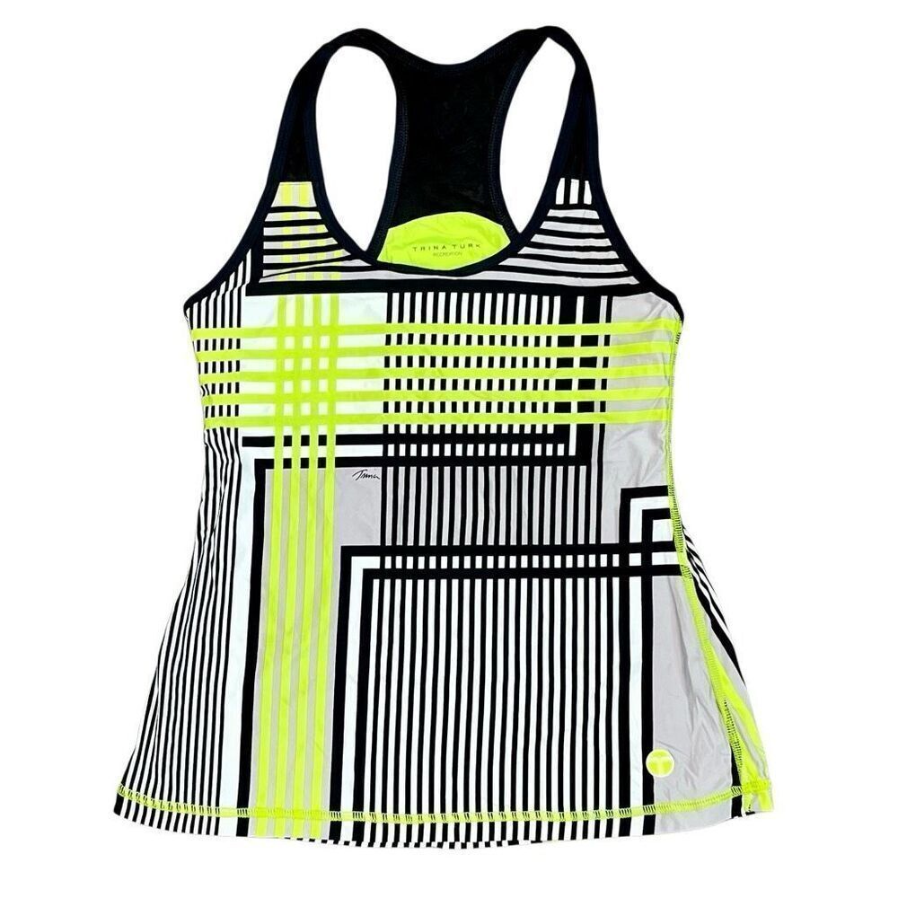 Trina Turk Reaction Striped Lime Racerback Mesh Cami Medium